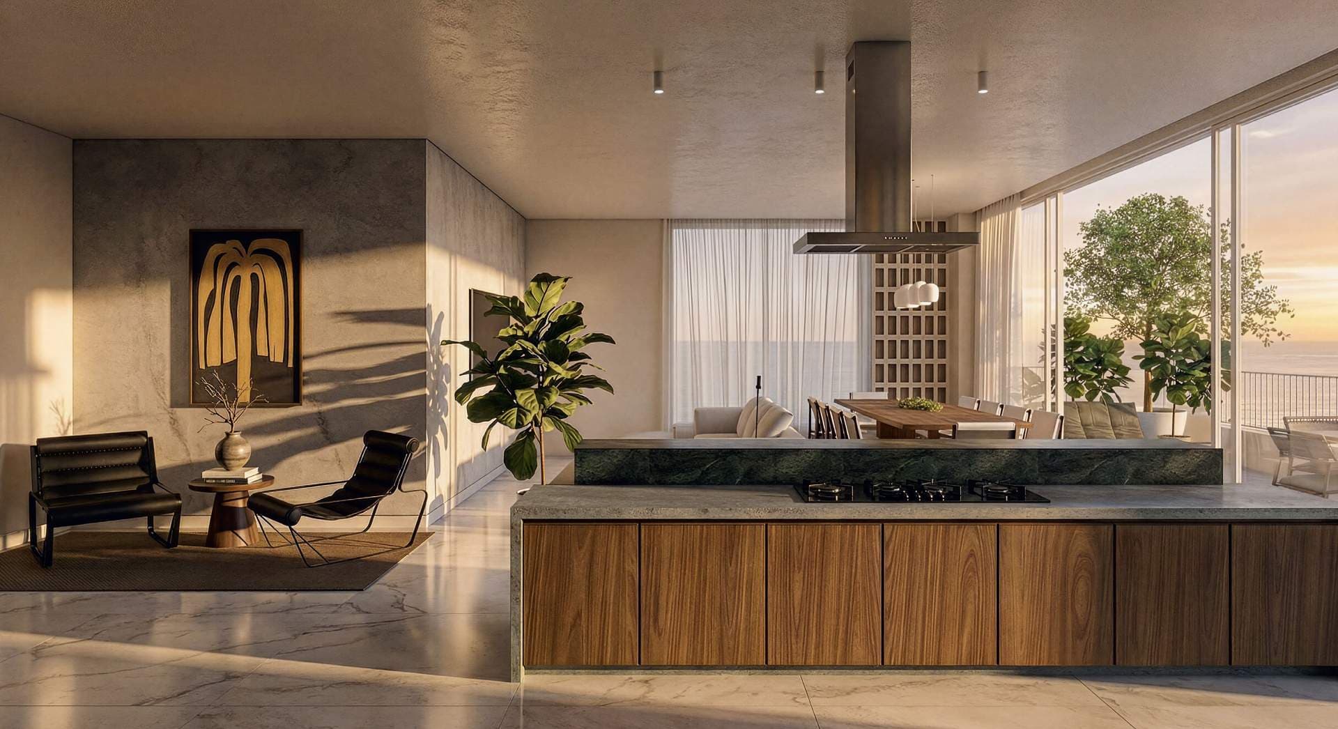 Living frente mar do apartamento de 4 suítes 246m² com floreira integrada