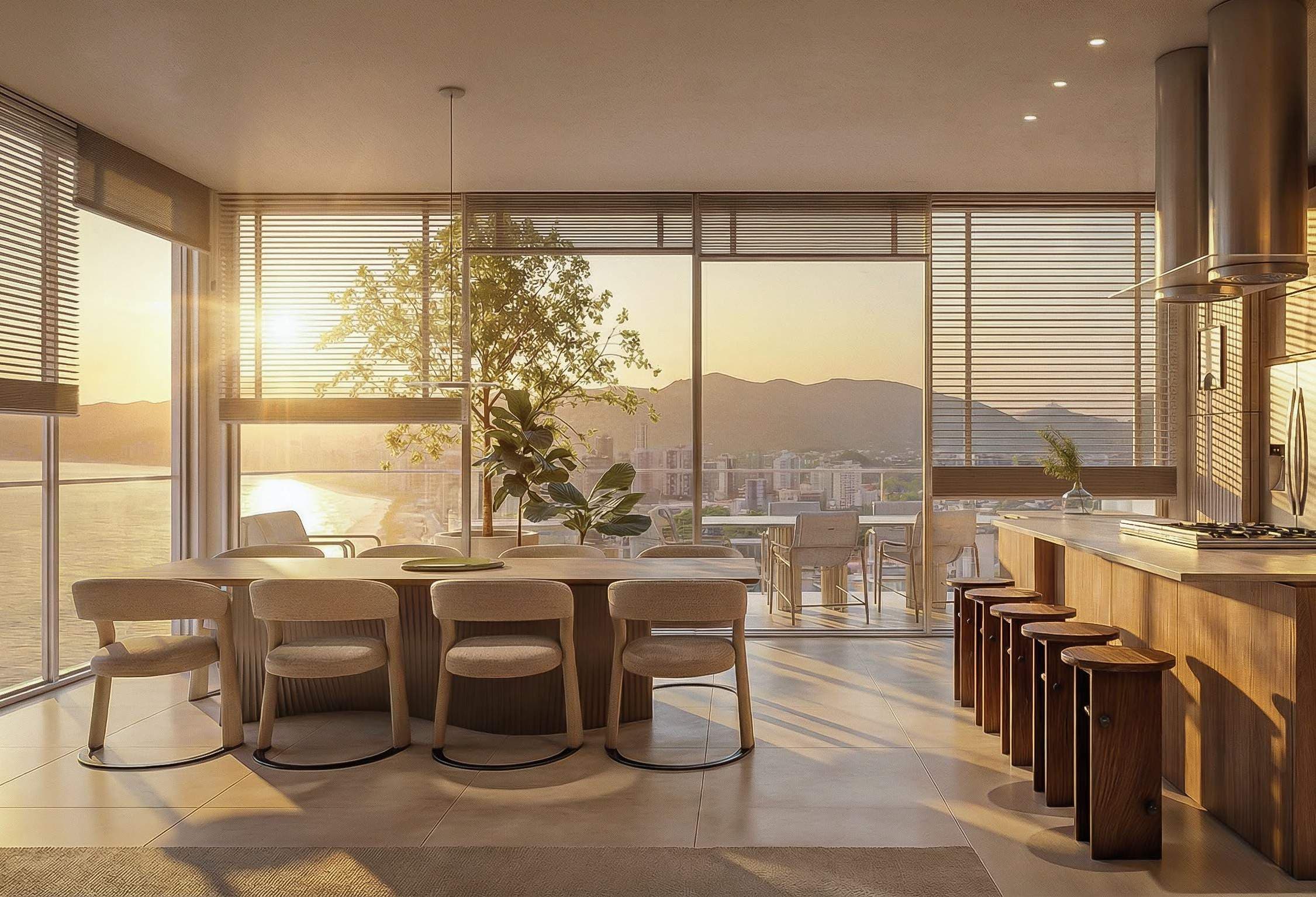 Living vista mar do apartamento de 3 suítes 201m² do Vedá